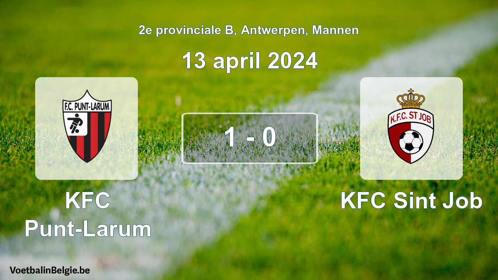Gespeelde wedstrijd mannenvoetbal: KFC Punt-Larum - KFC Sint Job 1 - 0 (13 april 2024)