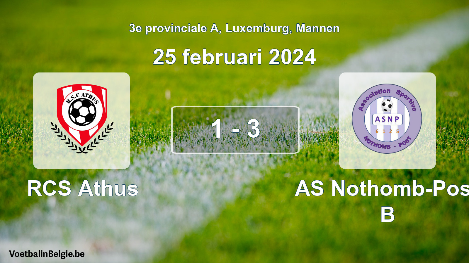 Gespeelde wedstrijd mannenvoetbal: RCS Athus - AS Nothomb-Post B 1 - 3 (25 februari 2024)