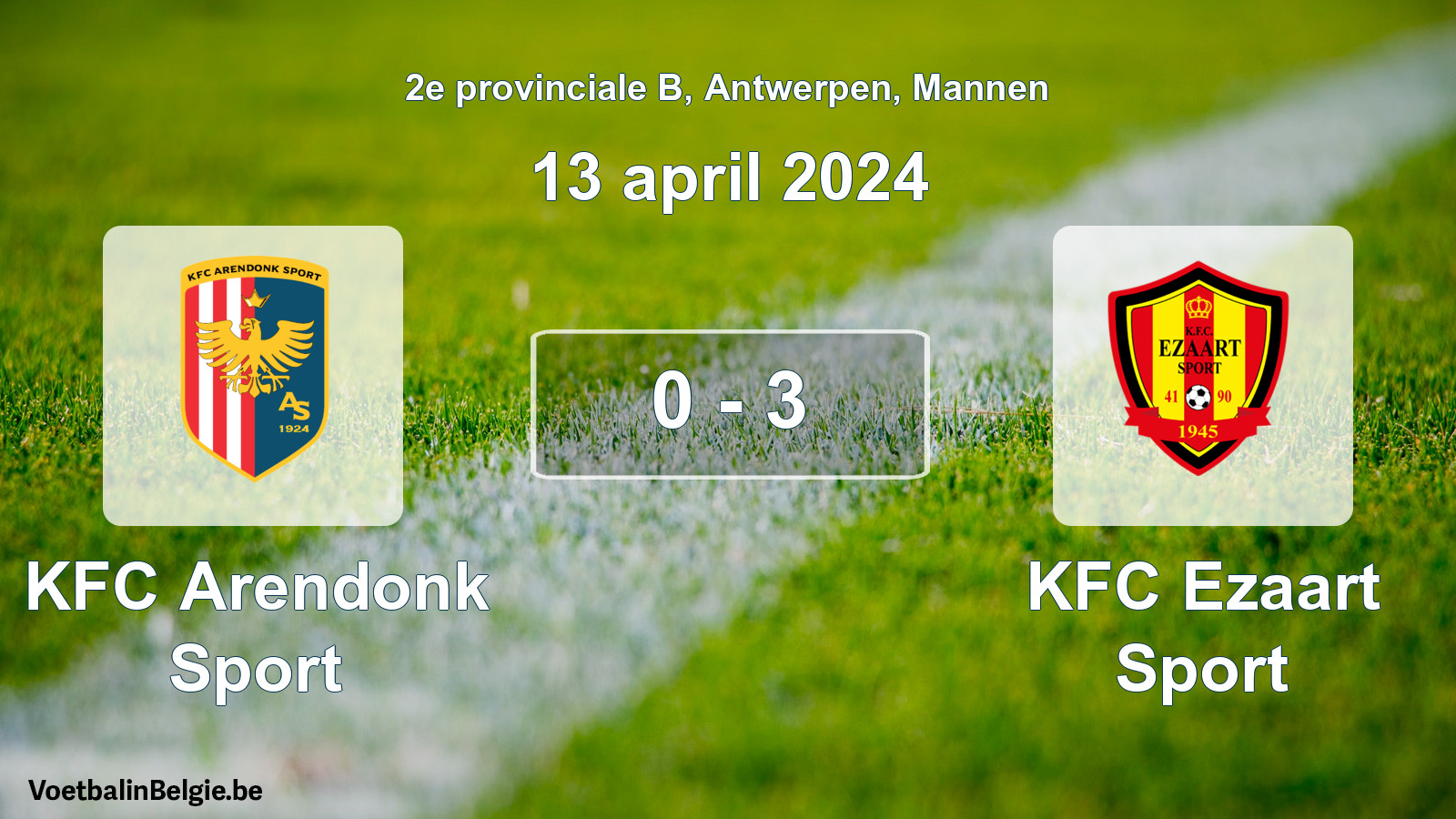 Gespeelde wedstrijd mannenvoetbal: KFC Arendonk Sport - KFC Ezaart Sport 0 - 3 (13 april 2024)