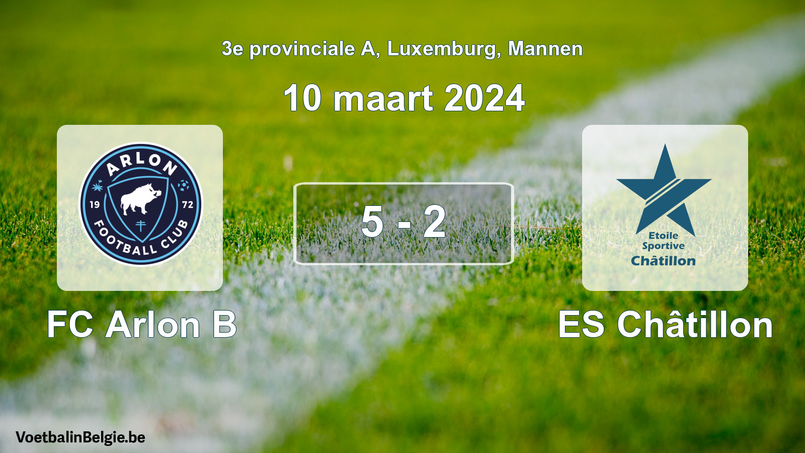 Gespeelde wedstrijd mannenvoetbal: FC Arlon B - ES Châtillon 5 - 2 (10 maart 2024)