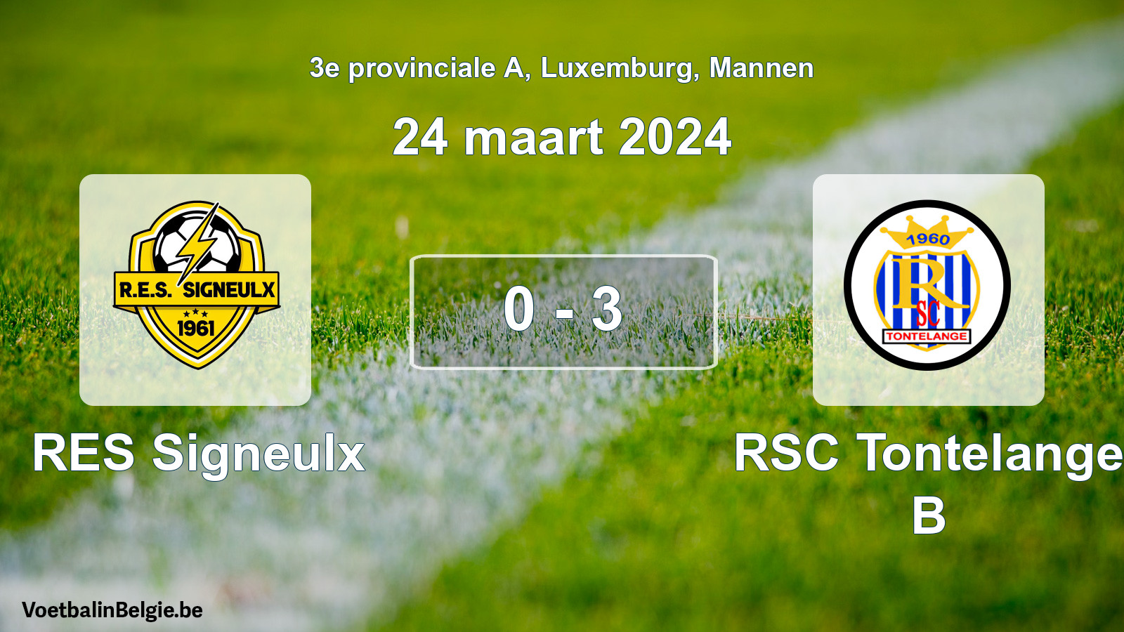 Gespeelde wedstrijd mannenvoetbal: RES Signeulx - RSC Tontelange B 0 - 3 (24 maart 2024)