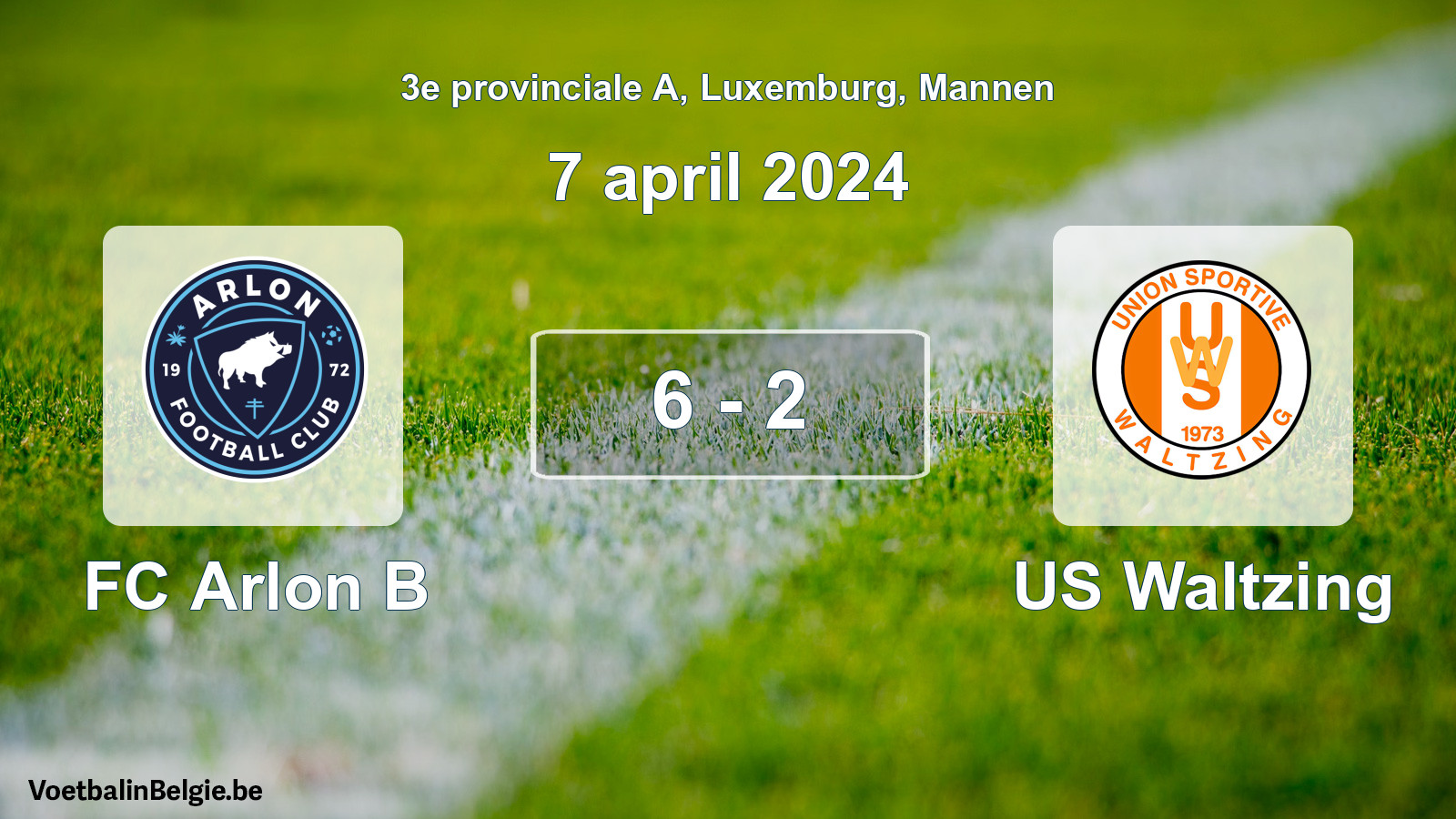 Gespeelde wedstrijd mannenvoetbal: FC Arlon B - US Waltzing 6 - 2 (7 april 2024)