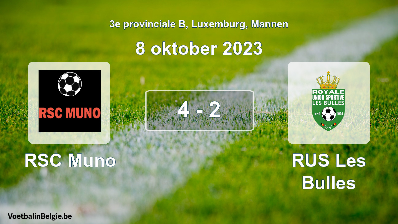 Gespeelde wedstrijd mannenvoetbal: RSC Muno - RUS Les Bulles 4 - 2 (8 oktober 2023)