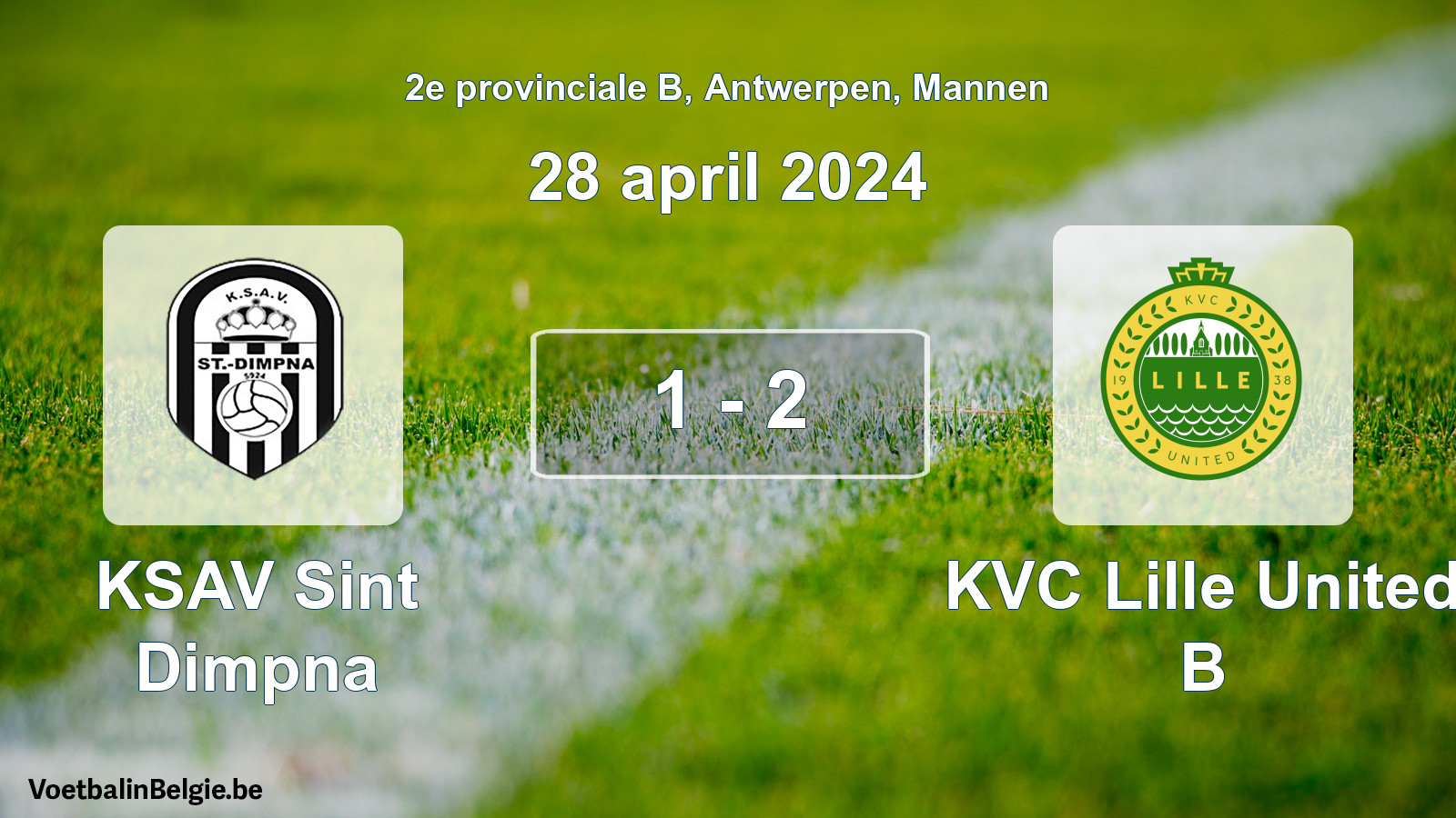 Gespeelde wedstrijd mannenvoetbal: KSAV Sint Dimpna - KVC Lille United B 1 - 2 (28 april 2024)