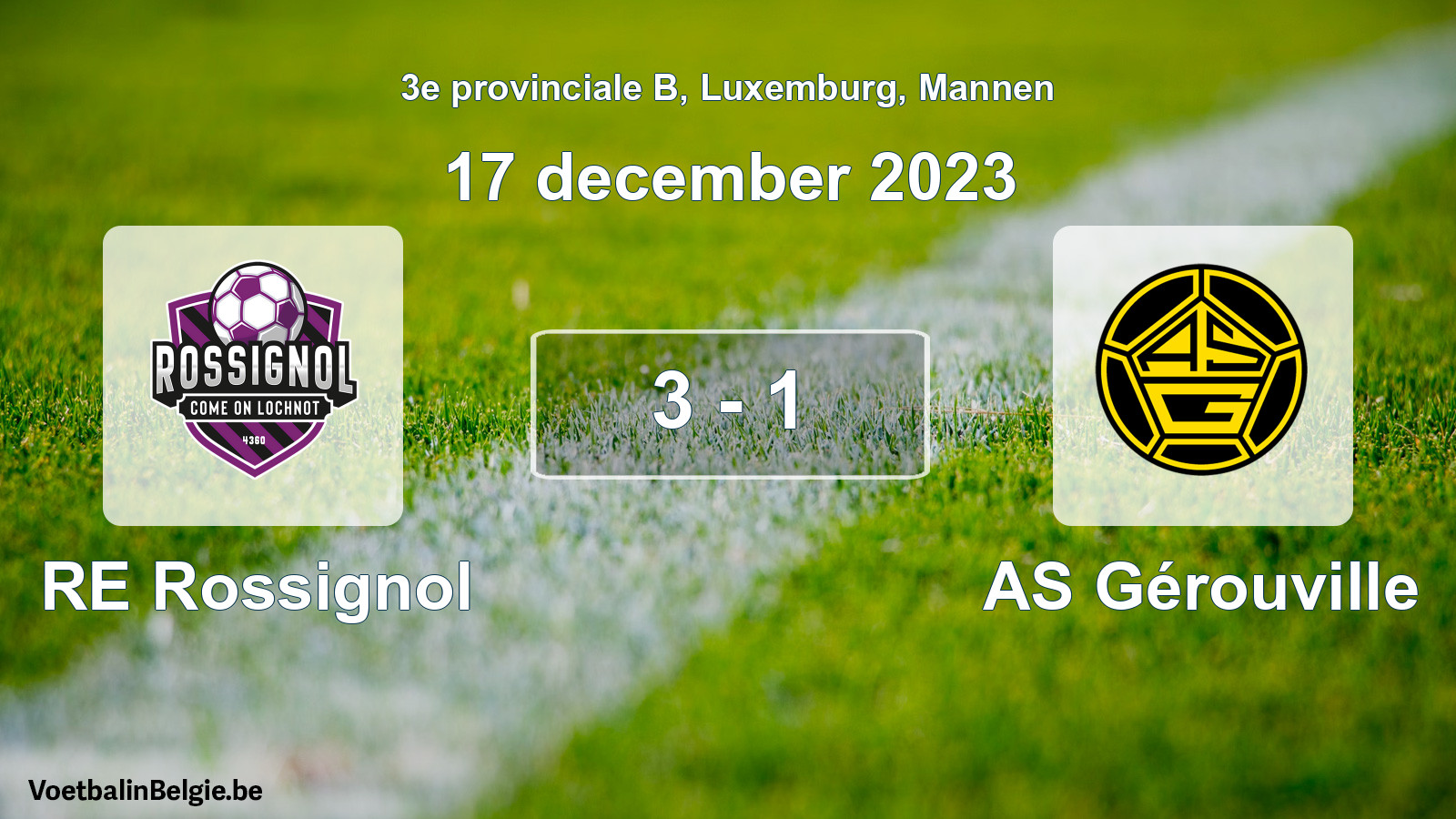 Gespeelde wedstrijd mannenvoetbal: RE Rossignol - AS Gérouville 3 - 1 (17 december 2023)