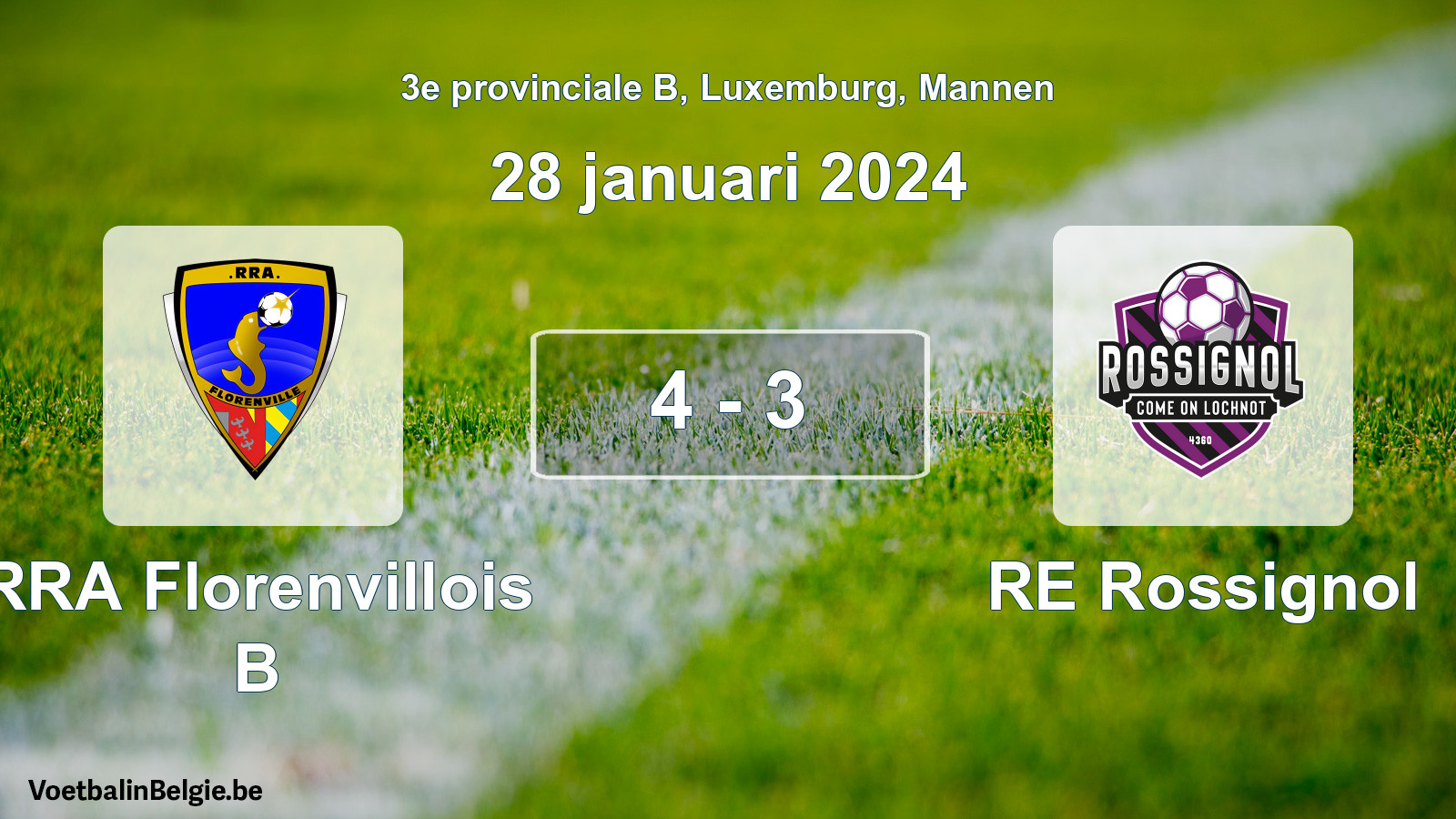 Gespeelde wedstrijd mannenvoetbal: RRA Florenvillois B - RE Rossignol 4 - 3 (28 januari 2024)