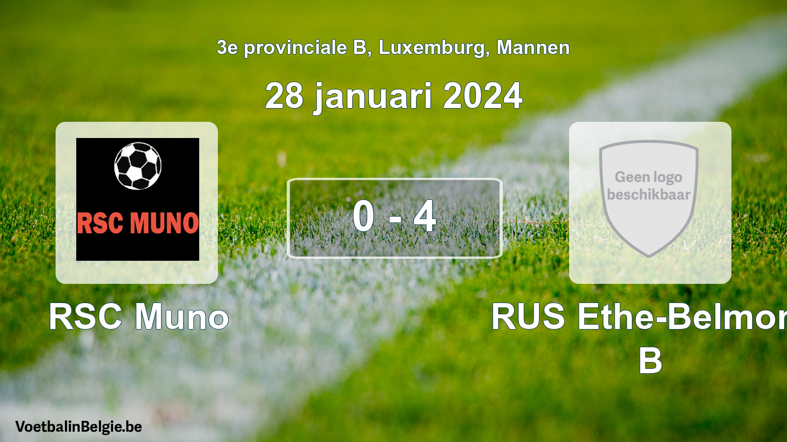 Gespeelde wedstrijd mannenvoetbal: RSC Muno - RUS Ethe-Belmont B 0 - 4 (28 januari 2024)