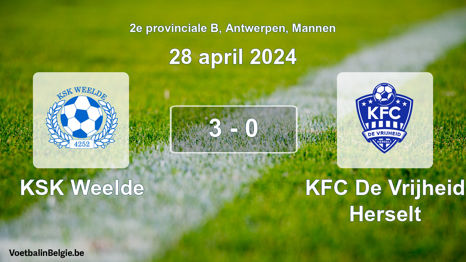 Gespeelde wedstrijd mannenvoetbal: KSK Weelde - KFC De Vrijheid Herselt 3 - 0 (28 april 2024)