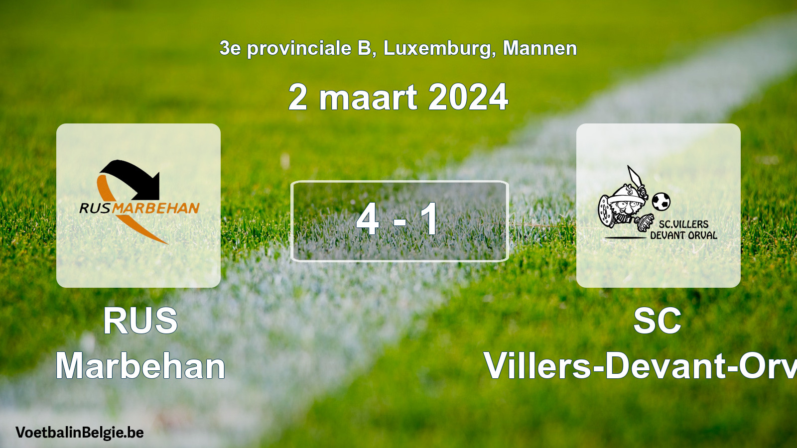 Gespeelde wedstrijd mannenvoetbal: RUS Marbehan - SC Villers-Devant-Orval 4 - 1 (2 maart 2024)