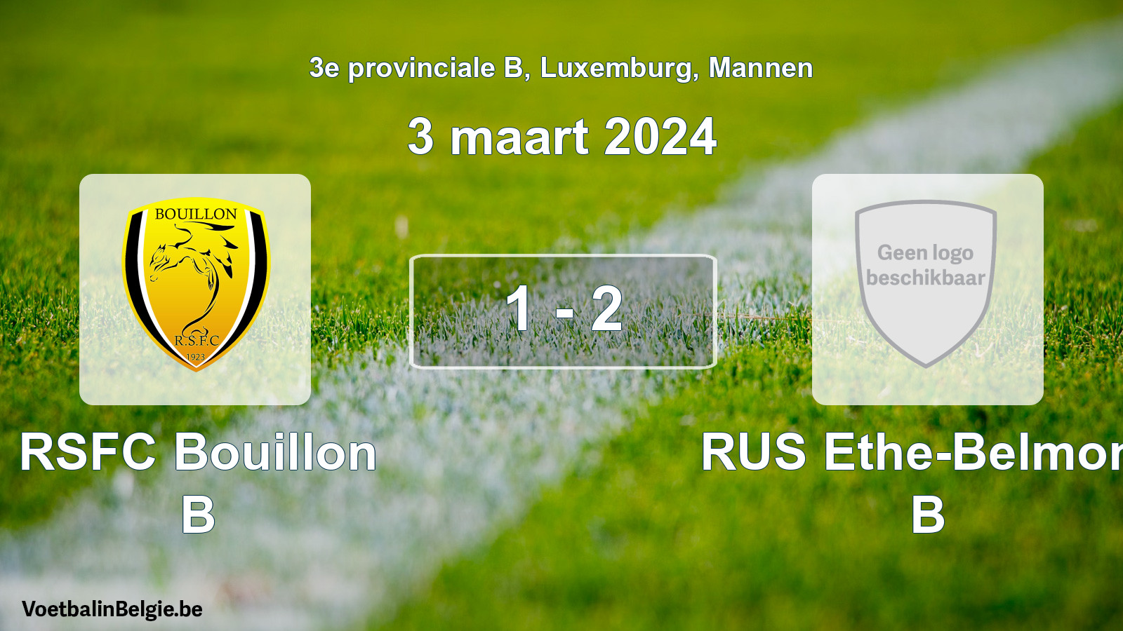 Gespeelde wedstrijd mannenvoetbal: RSFC Bouillon B - RUS Ethe-Belmont B 1 - 2 (3 maart 2024)