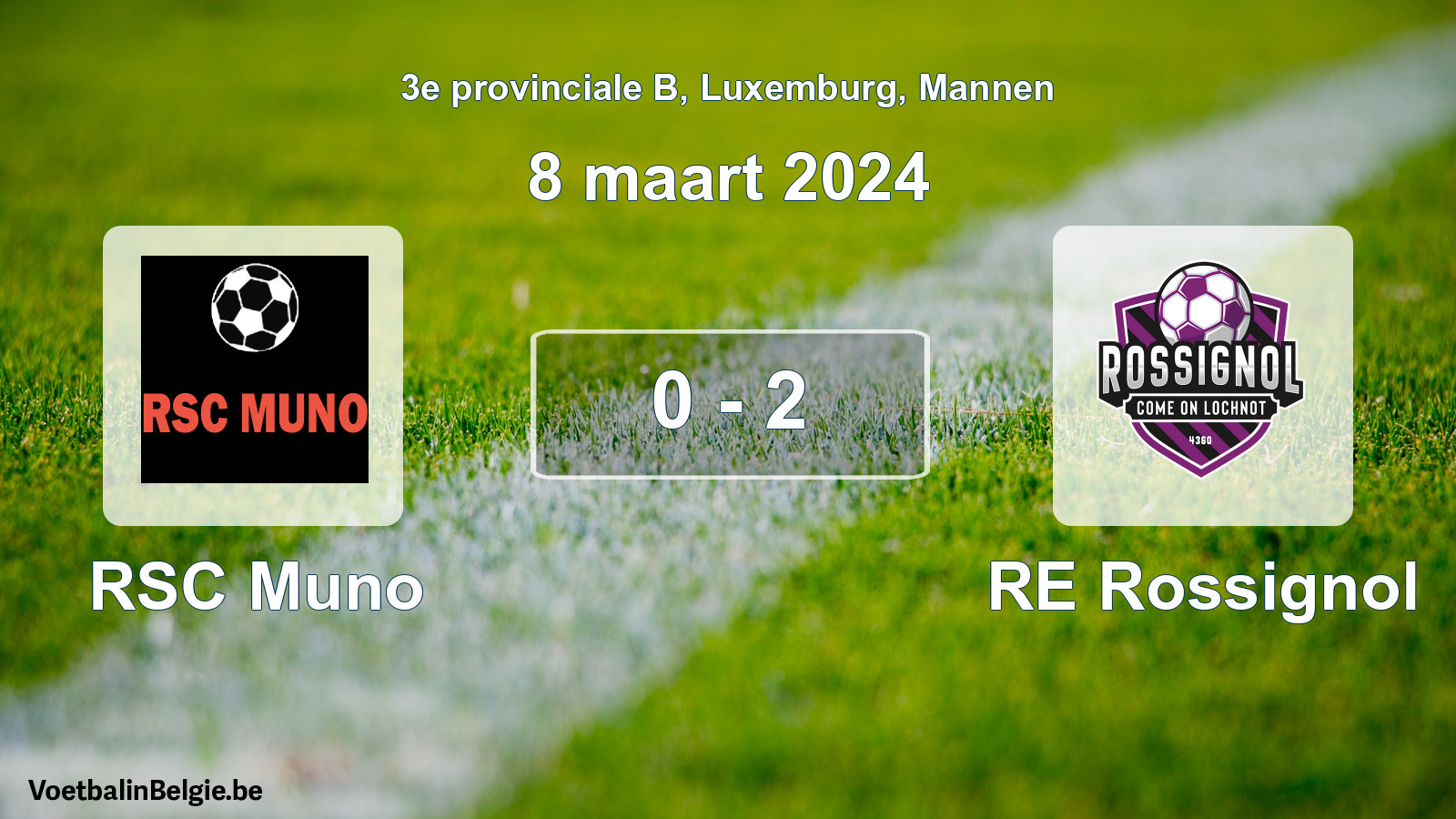 Gespeelde wedstrijd mannenvoetbal: RSC Muno - RE Rossignol 0 - 2 (8 maart 2024)
