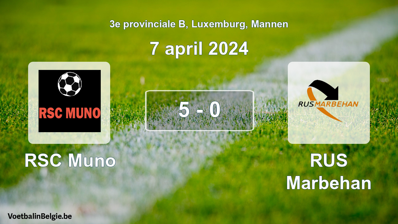 Gespeelde wedstrijd mannenvoetbal: RSC Muno - RUS Marbehan 5 - 0 (7 april 2024)