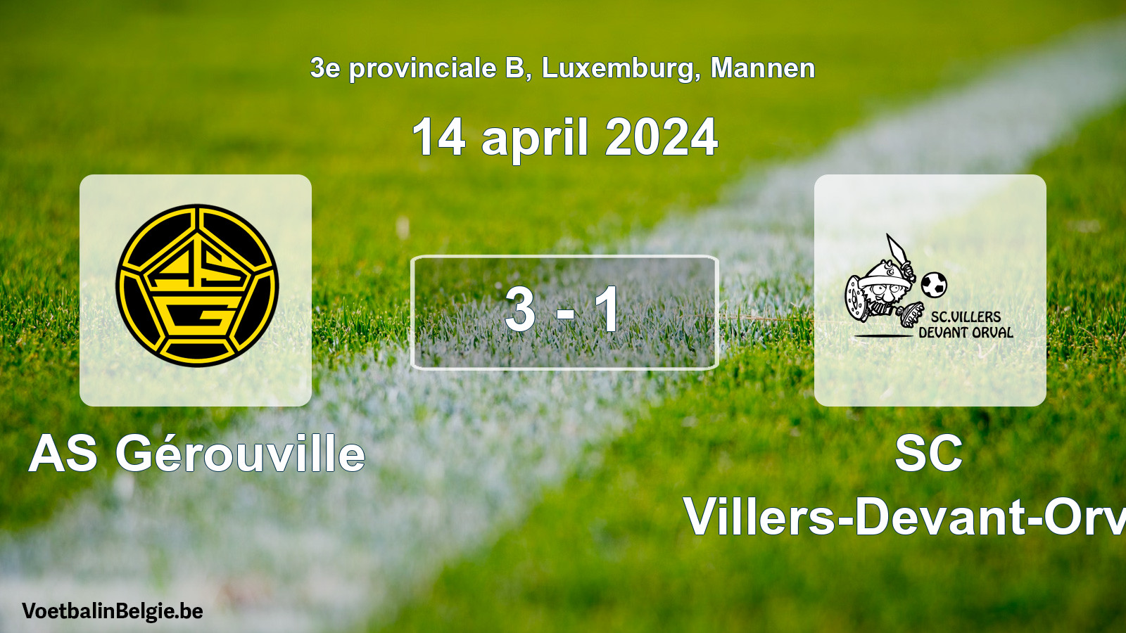 Gespeelde wedstrijd mannenvoetbal: AS Gérouville - SC Villers-Devant-Orval 3 - 1 (14 april 2024)