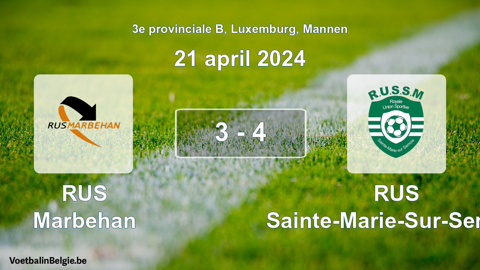 Gespeelde wedstrijd mannenvoetbal: RUS Marbehan - RUS Sainte-Marie-Sur-Semois 3 - 4 (21 april 2024)