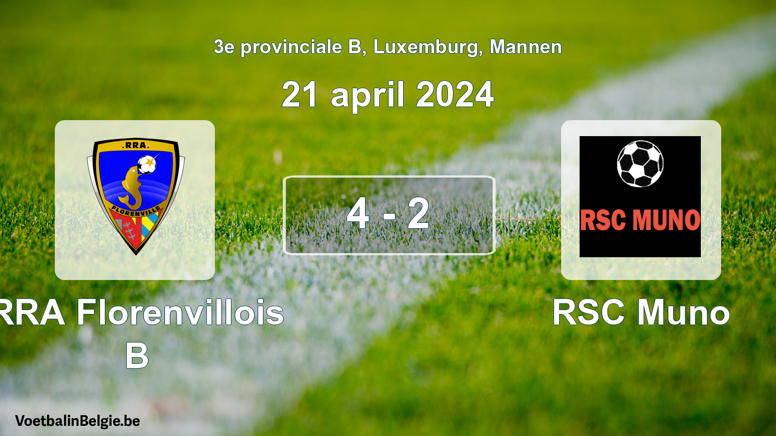 Gespeelde wedstrijd mannenvoetbal: RRA Florenvillois B - RSC Muno 4 - 2 (21 april 2024)