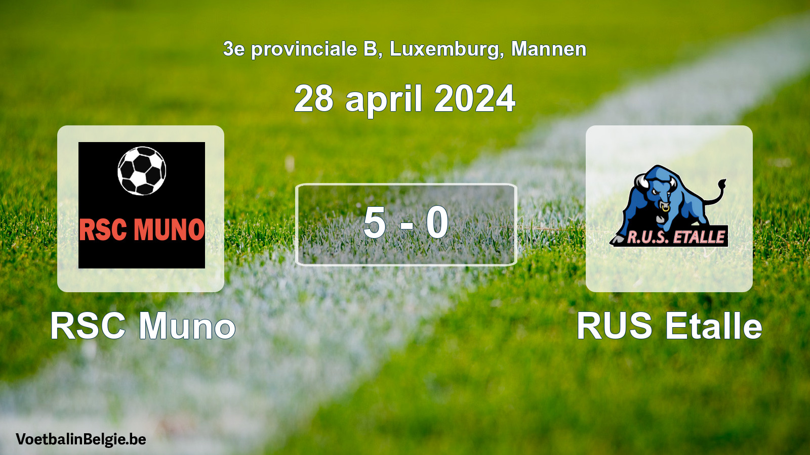 Gespeelde wedstrijd mannenvoetbal: RSC Muno - RUS Etalle 5 - 0 (28 april 2024)