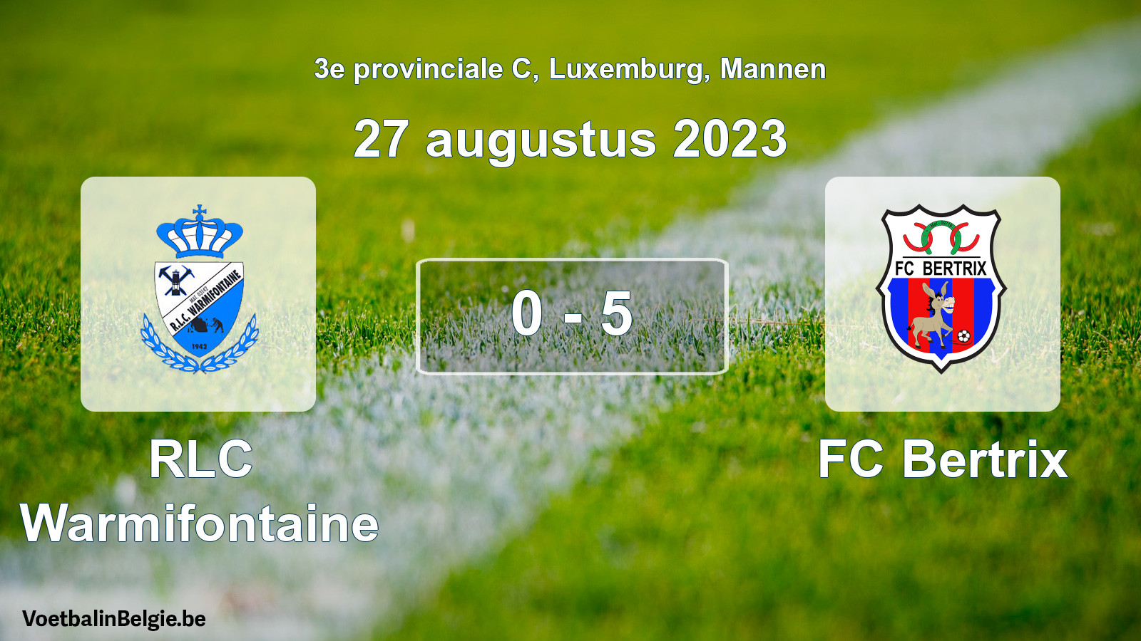 Gespeelde wedstrijd mannenvoetbal: RLC Warmifontaine - FC Bertrix 0 - 5 (27 augustus 2023)