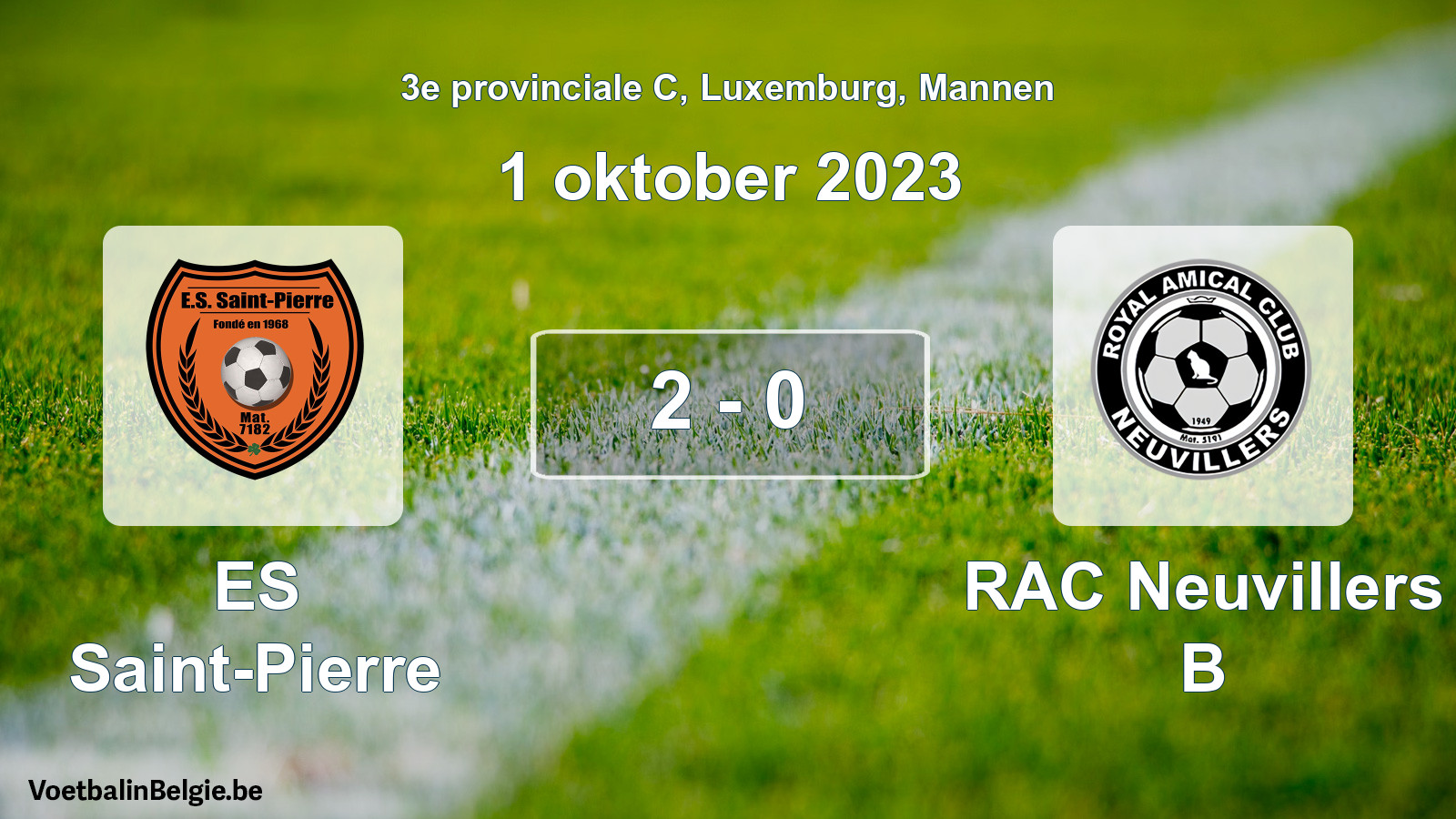 Gespeelde wedstrijd mannenvoetbal: ES Saint-Pierre - RAC Neuvillers B 2 - 0 (1 oktober 2023)