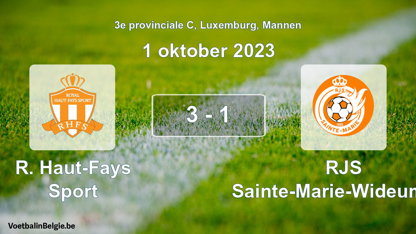 Gespeelde wedstrijd mannenvoetbal: R. Haut-Fays Sport - RJS Sainte-Marie-Wideumont 3 - 1 (1 oktober 2023)