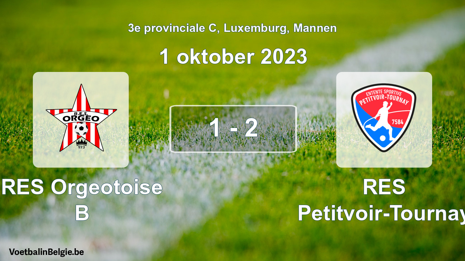 Gespeelde wedstrijd mannenvoetbal: RES Orgeotoise B - RES Petitvoir-Tournay 1 - 2 (1 oktober 2023)