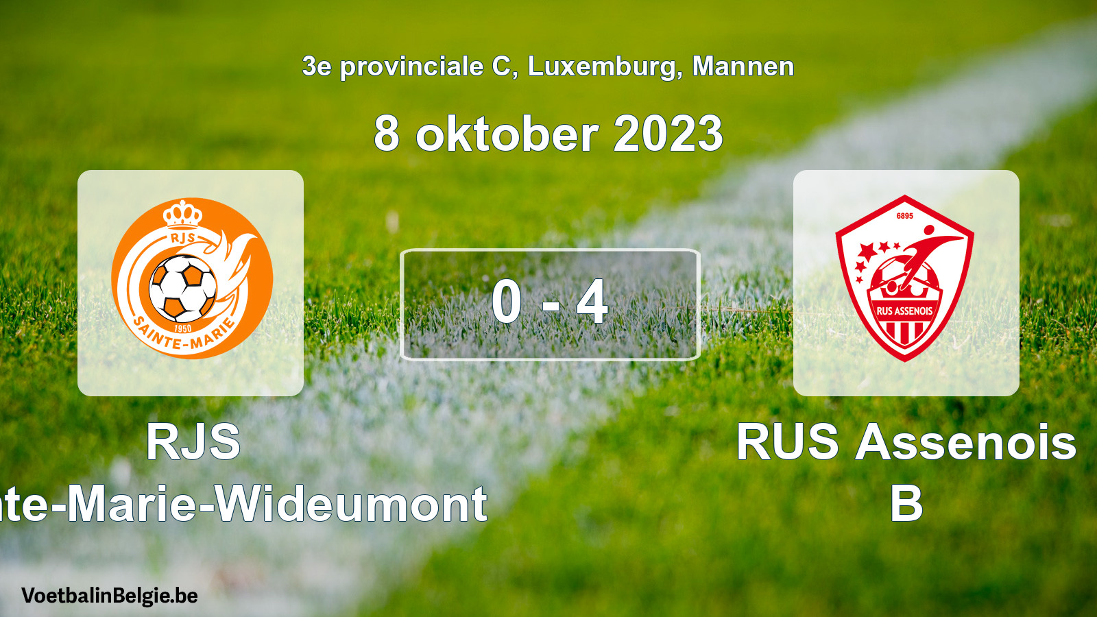 Gespeelde wedstrijd mannenvoetbal: RJS Sainte-Marie-Wideumont - RUS Assenois B 0 - 4 (8 oktober 2023)