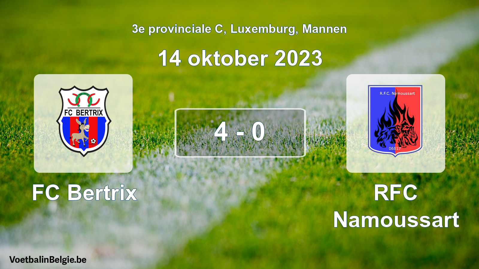 Gespeelde wedstrijd mannenvoetbal: FC Bertrix - RFC Namoussart 4 - 0 (14 oktober 2023)