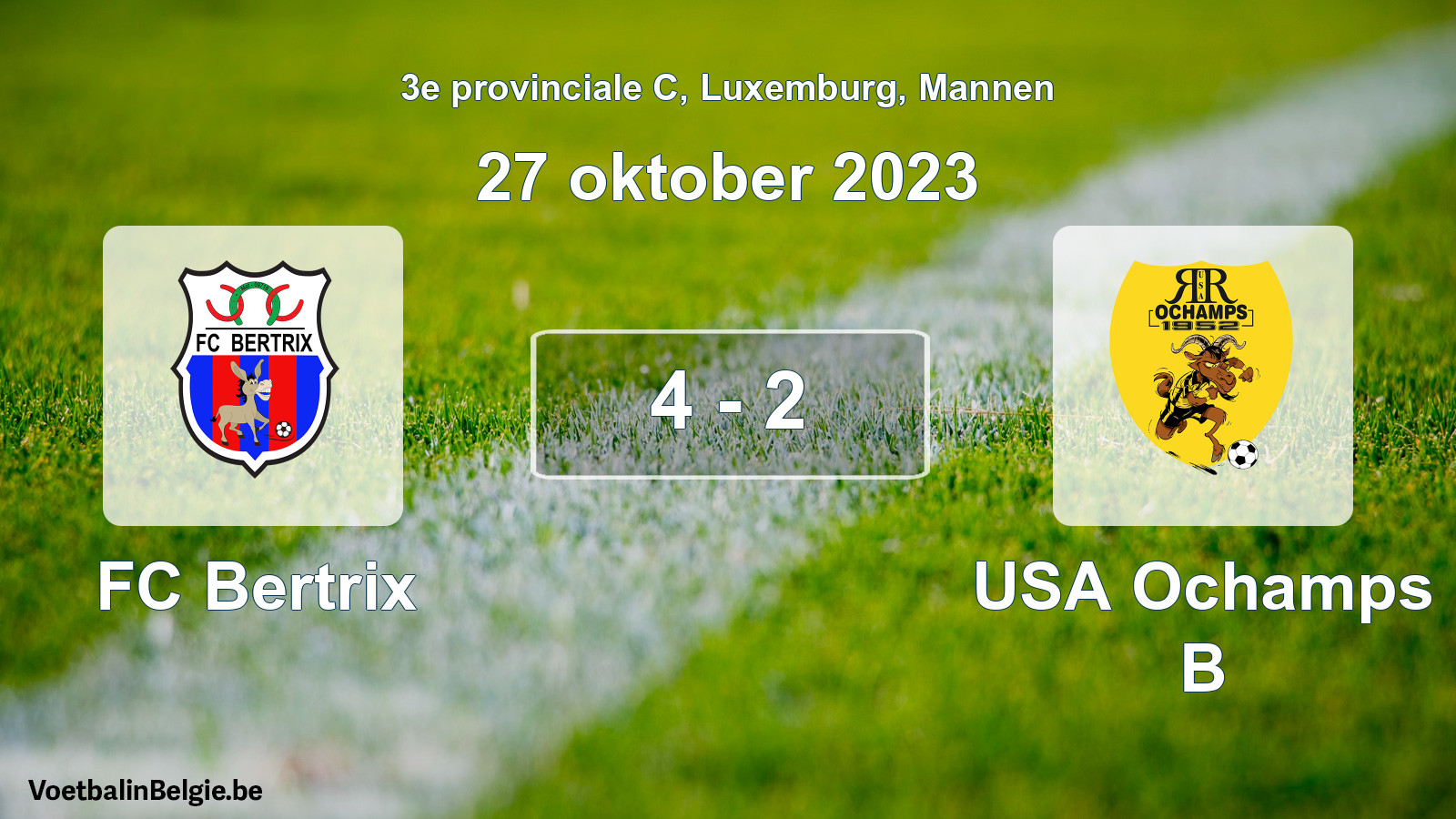 Gespeelde wedstrijd mannenvoetbal: FC Bertrix - USA Ochamps B 4 - 2 (27 oktober 2023)
