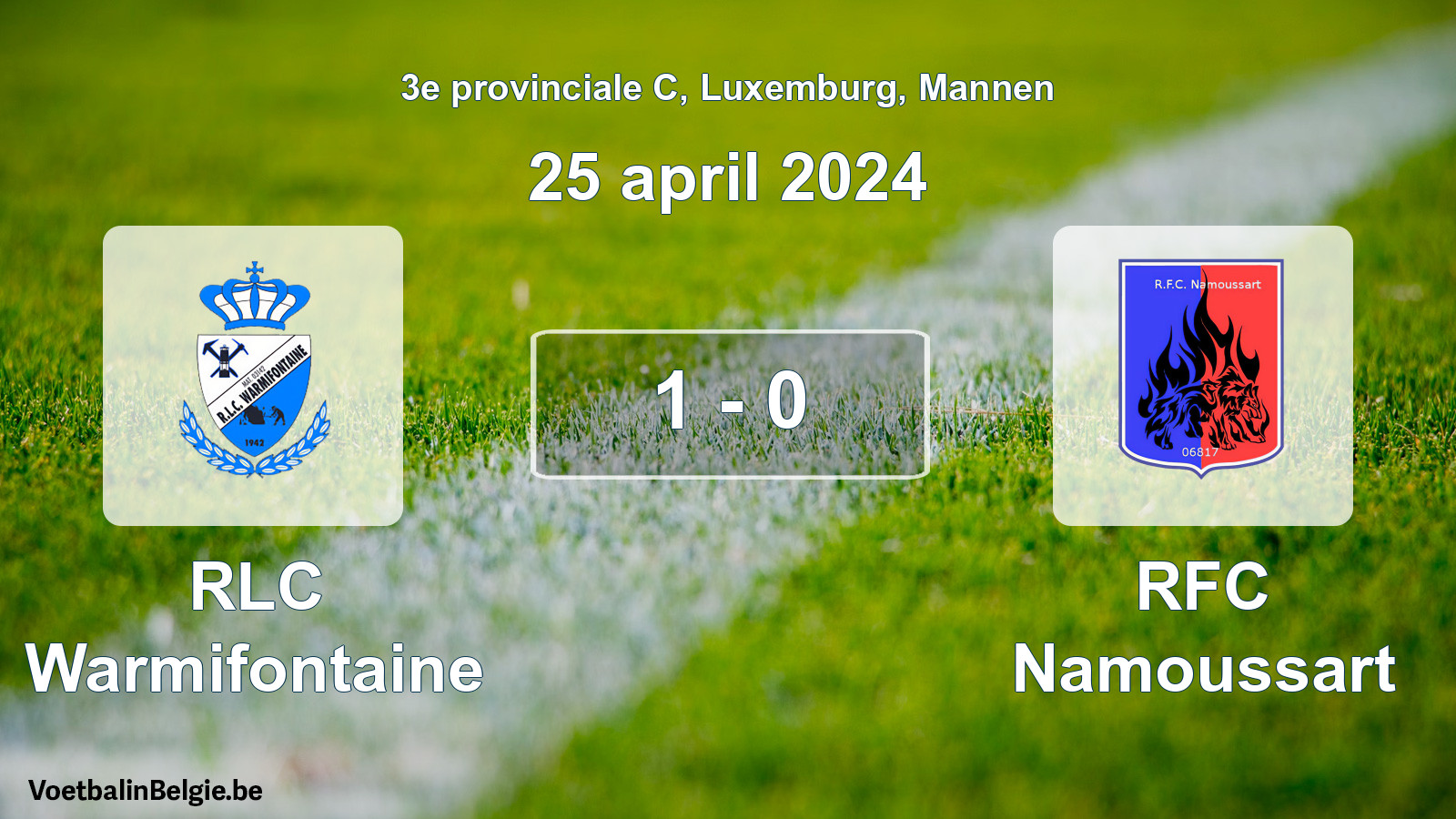 Gespeelde wedstrijd mannenvoetbal: RLC Warmifontaine - RFC Namoussart 1 - 0 (25 april 2024)