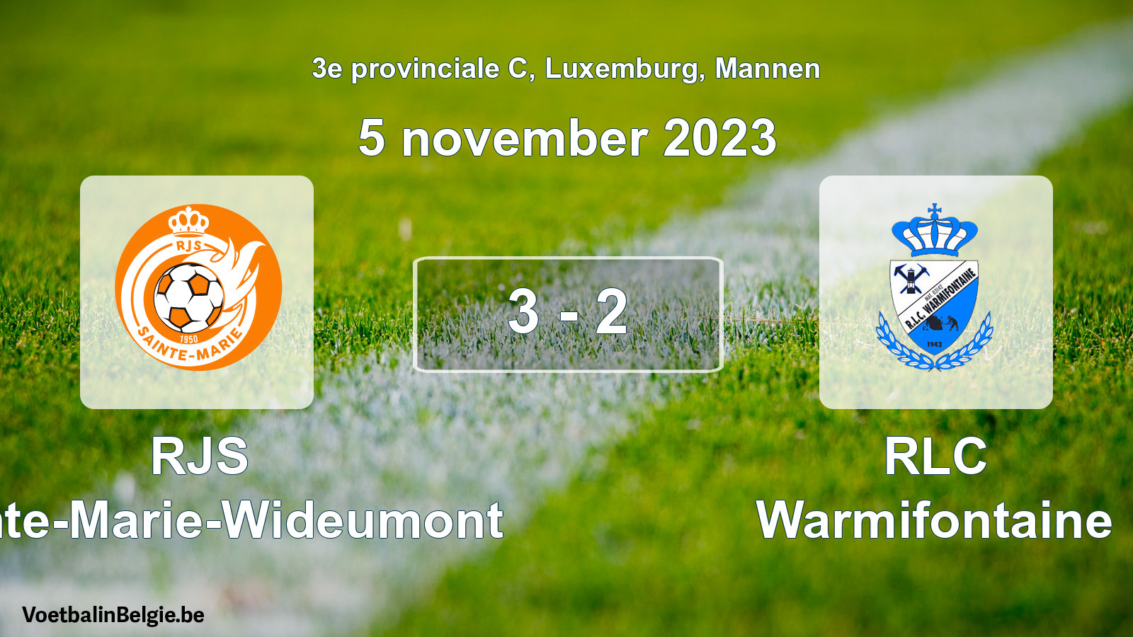 Gespeelde wedstrijd mannenvoetbal: RJS Sainte-Marie-Wideumont - RLC Warmifontaine 3 - 2 (5 november 2023)