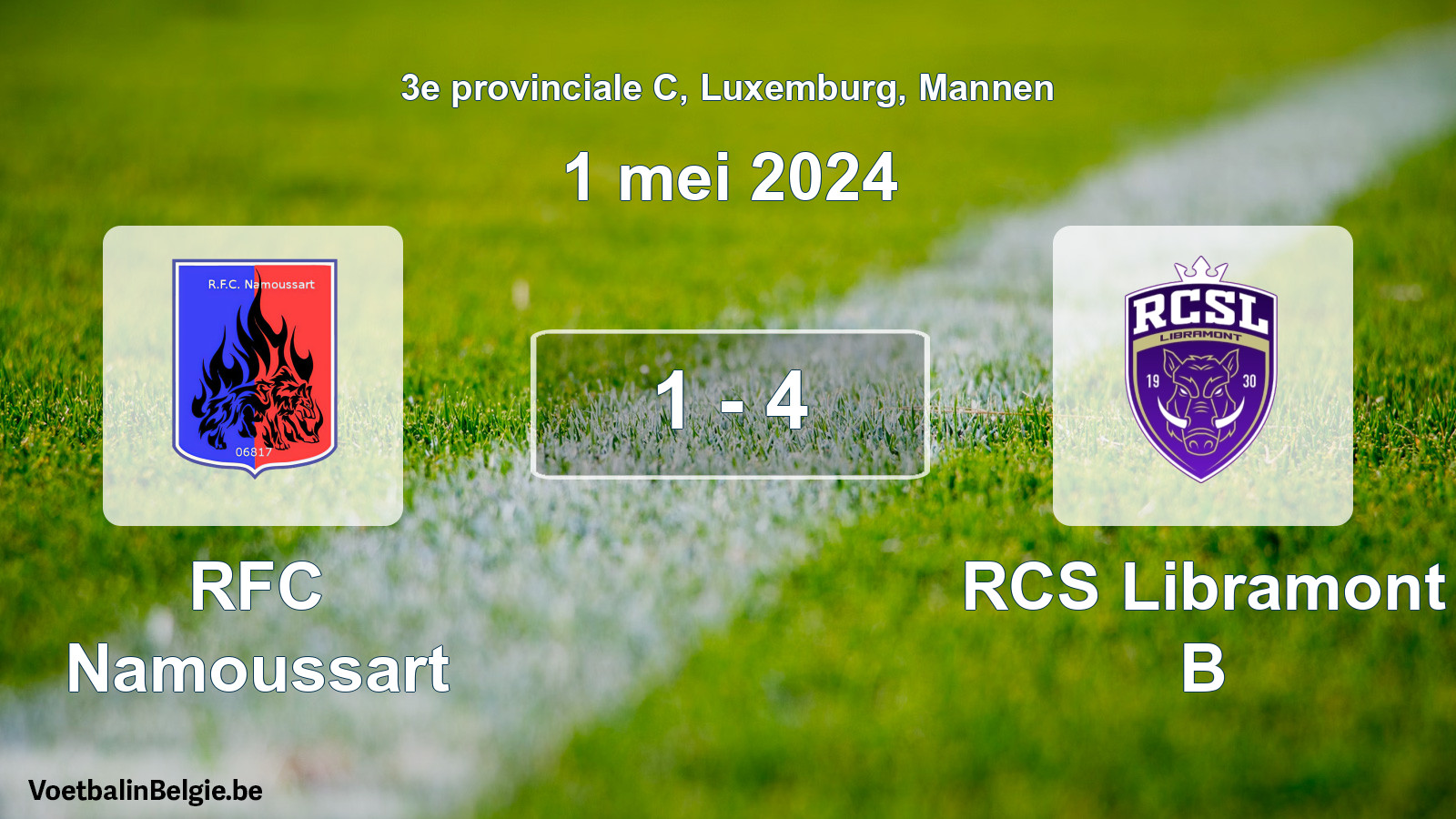 Gespeelde wedstrijd mannenvoetbal: RFC Namoussart - RCS Libramont B 1 - 4 (1 mei 2024)