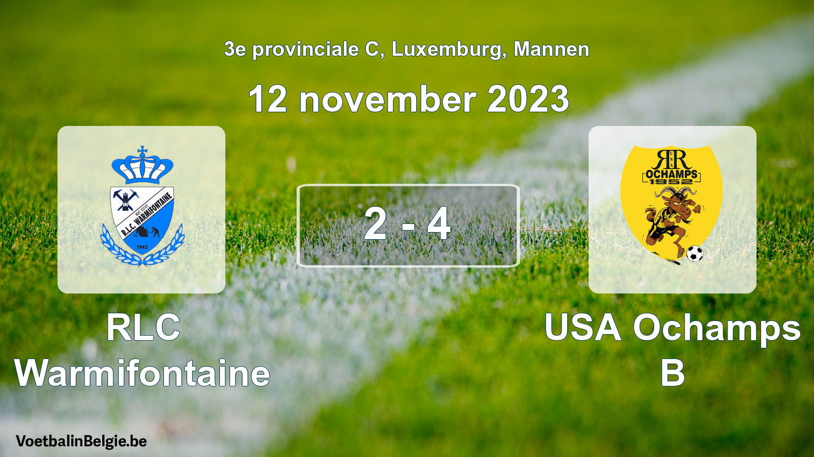 Gespeelde wedstrijd mannenvoetbal: RLC Warmifontaine - USA Ochamps B 2 - 4 (12 november 2023)