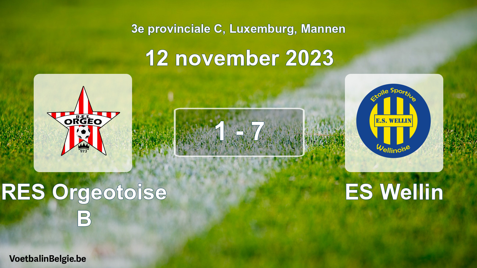 Gespeelde wedstrijd mannenvoetbal: RES Orgeotoise B - ES Wellin 1 - 7 (12 november 2023)