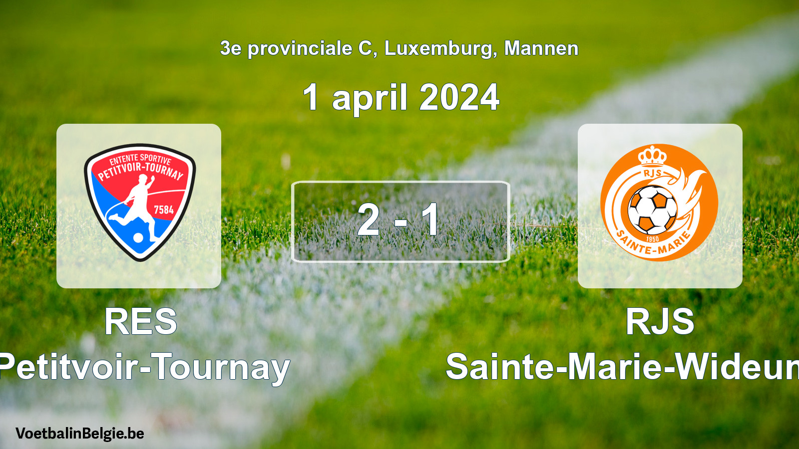 Gespeelde wedstrijd mannenvoetbal: RES Petitvoir-Tournay - RJS Sainte-Marie-Wideumont 2 - 1 (1 april 2024)