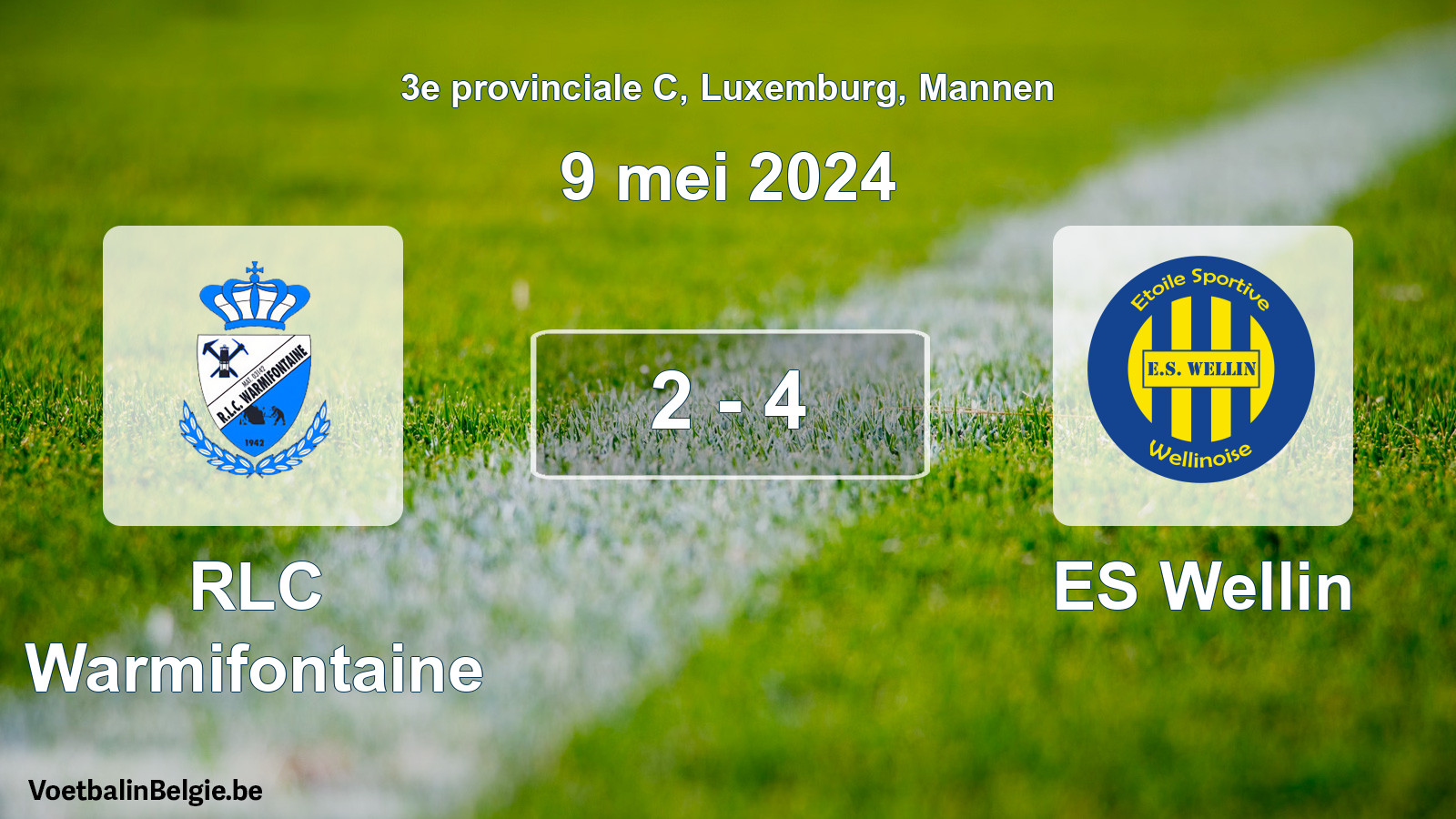 Gespeelde wedstrijd mannenvoetbal: RLC Warmifontaine - ES Wellin 2 - 4 (9 mei 2024)