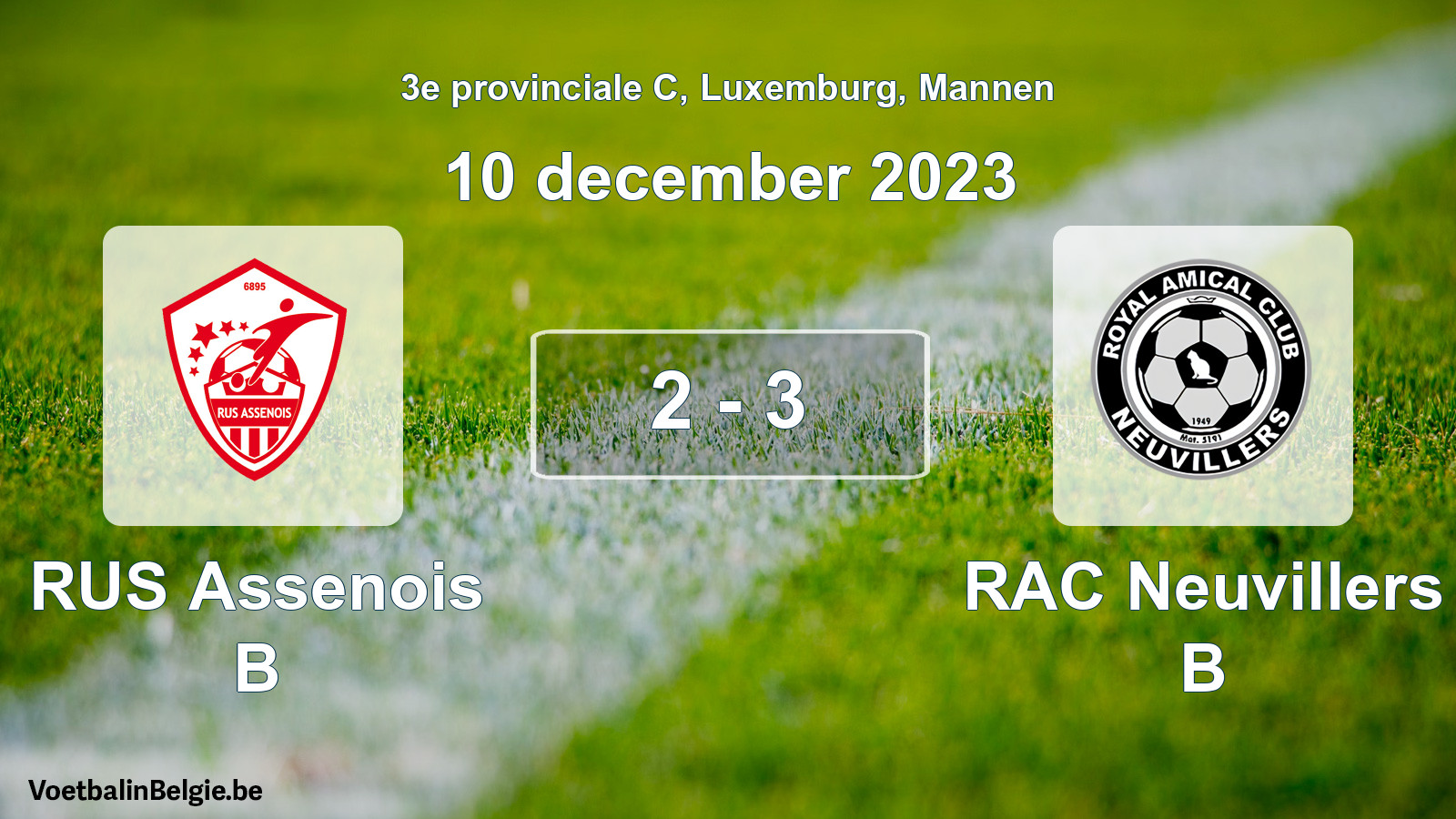 Gespeelde wedstrijd mannenvoetbal: RUS Assenois B - RAC Neuvillers B 2 - 3 (10 december 2023)