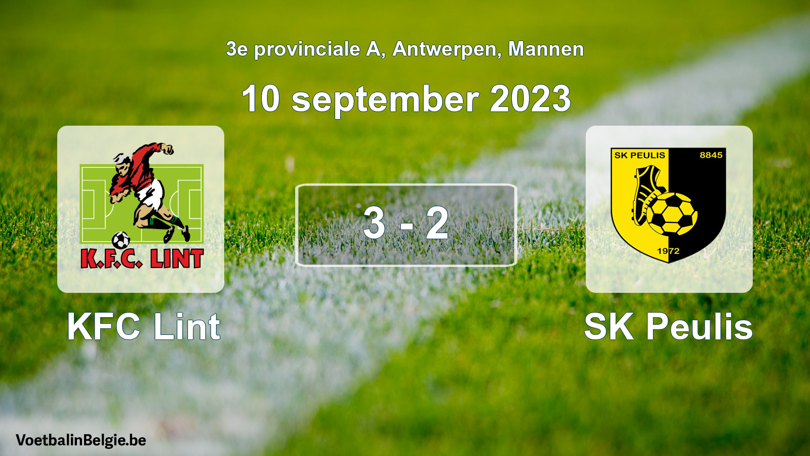 Gespeelde wedstrijd mannenvoetbal: KFC Lint - SK Peulis 3 - 2 (10 september 2023)