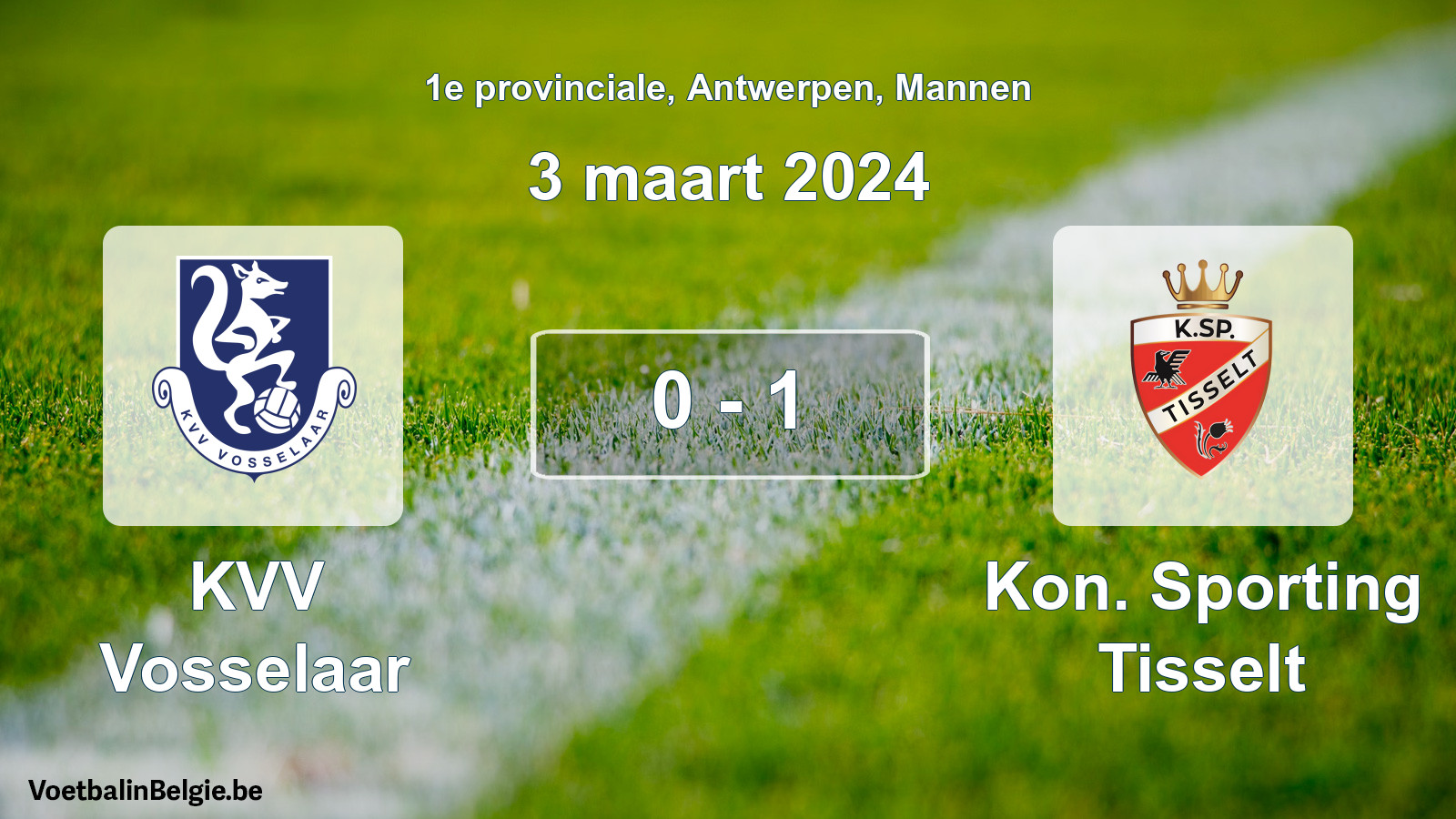 Gespeelde wedstrijd mannenvoetbal: KVV Vosselaar - Kon. Sporting Tisselt 0 - 1 (3 maart 2024)