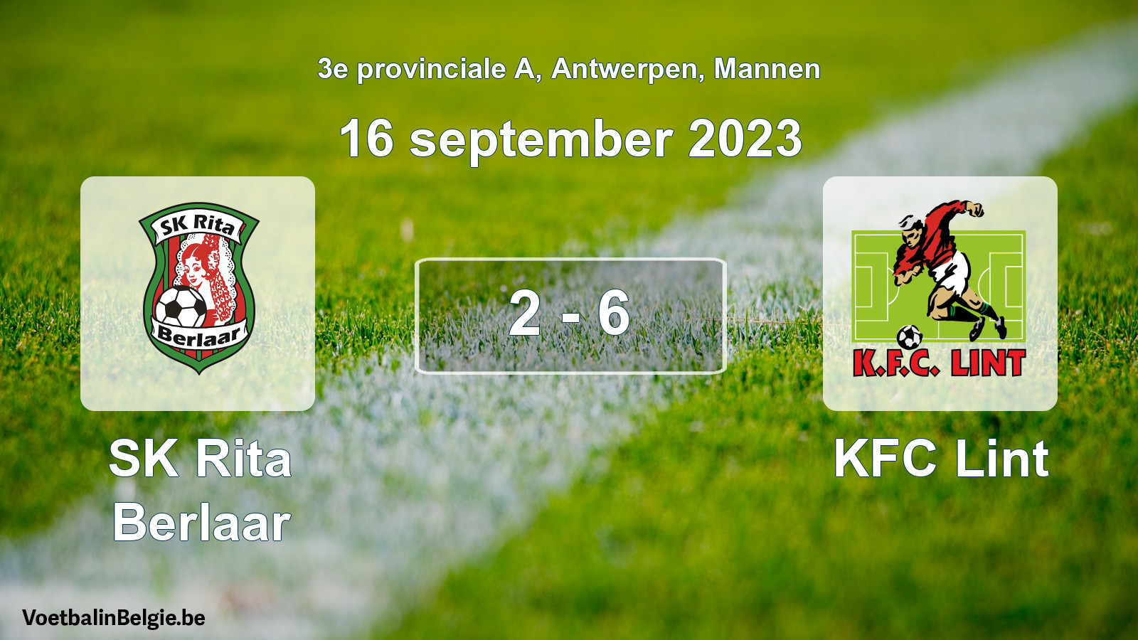 Gespeelde wedstrijd mannenvoetbal: SK Rita Berlaar - KFC Lint 2 - 6 (16 september 2023)