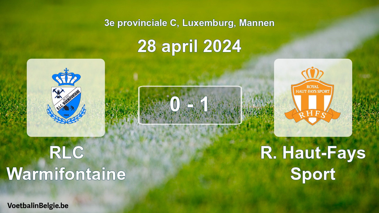 Gespeelde wedstrijd mannenvoetbal: RLC Warmifontaine - R. Haut-Fays Sport 0 - 1 (28 april 2024)