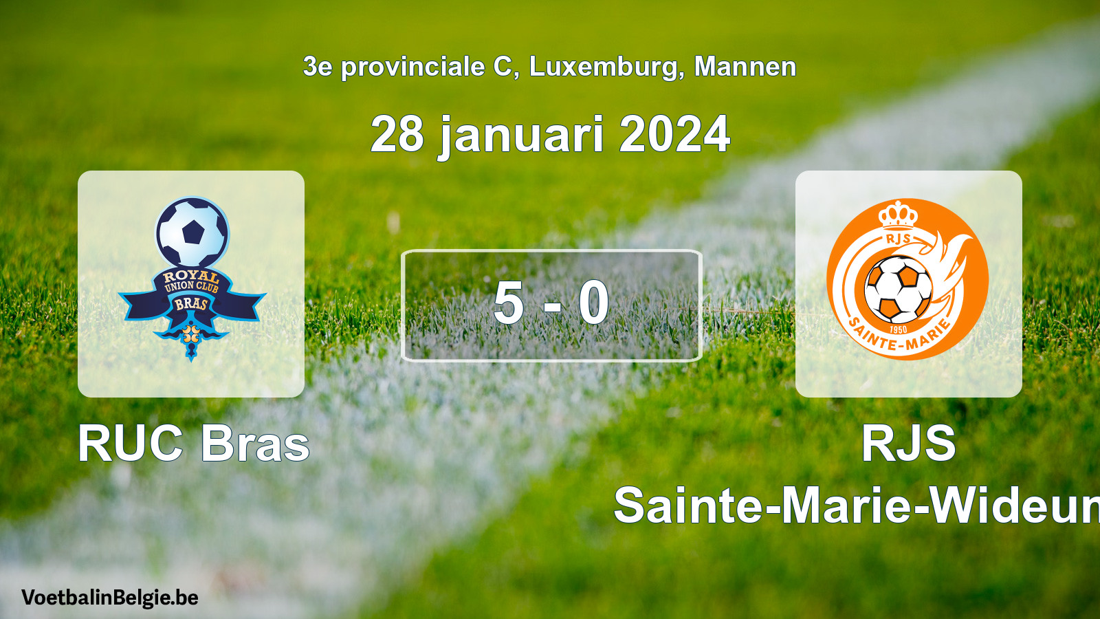 Gespeelde wedstrijd mannenvoetbal: RUC Bras - RJS Sainte-Marie-Wideumont 5 - 0 (28 januari 2024)