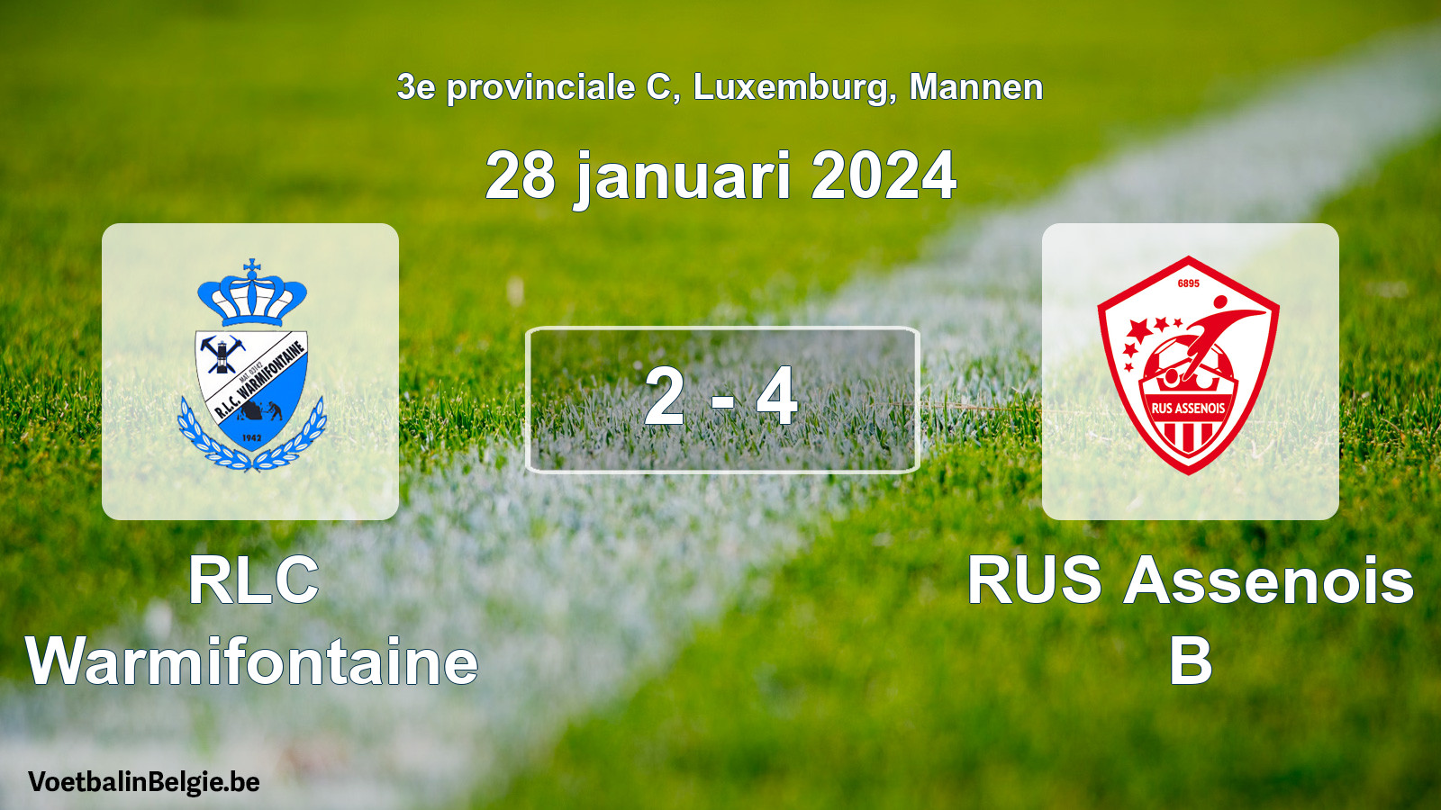 Gespeelde wedstrijd mannenvoetbal: RLC Warmifontaine - RUS Assenois B 2 - 4 (28 januari 2024)