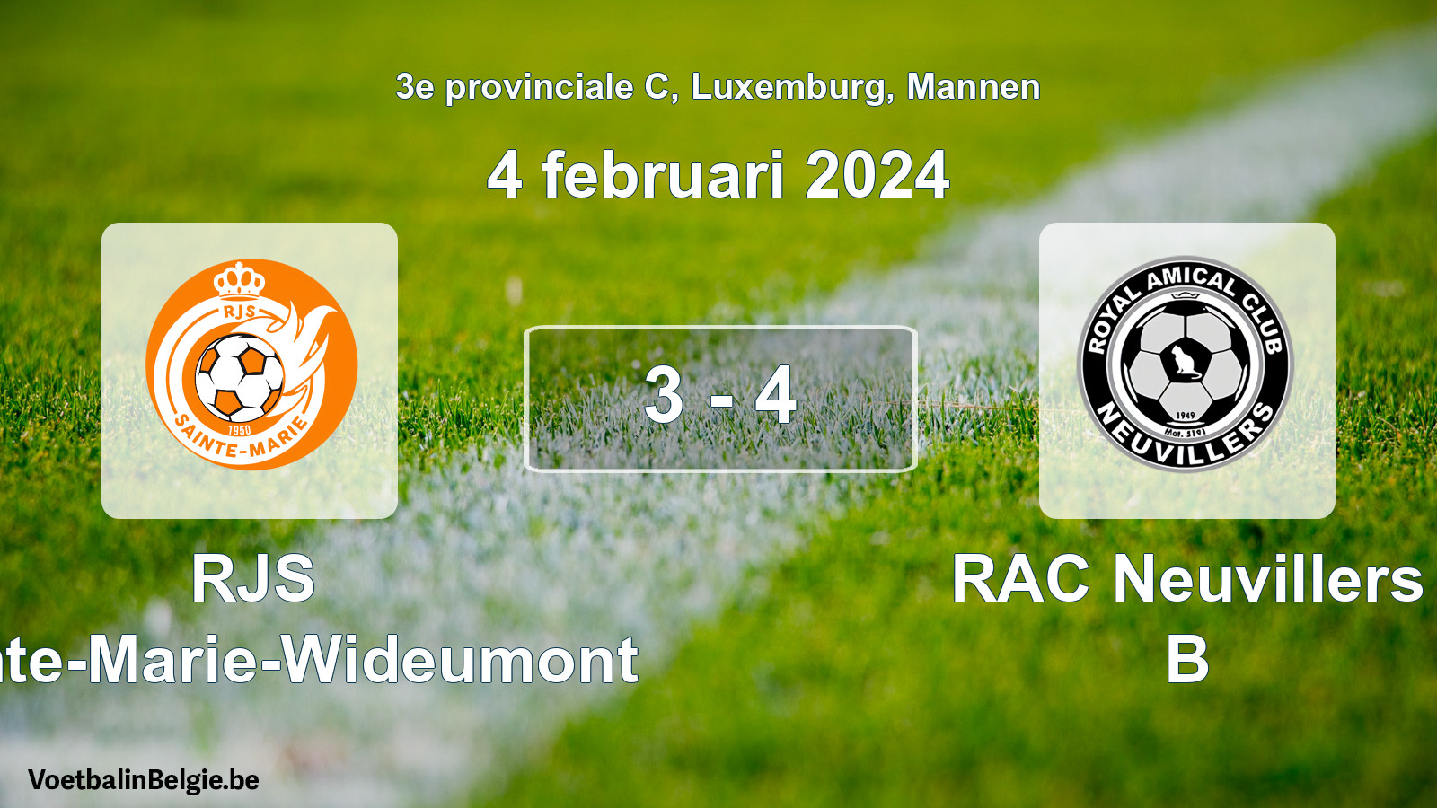 Played match men football: RJS Sainte-Marie-Wideumont - RAC Neuvillers B 3 - 4 (4 February 2024)