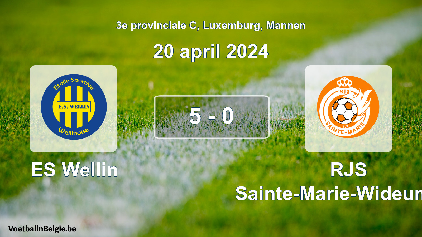 Gespeelde wedstrijd mannenvoetbal: ES Wellin - RJS Sainte-Marie-Wideumont 5 - 0 (20 april 2024)