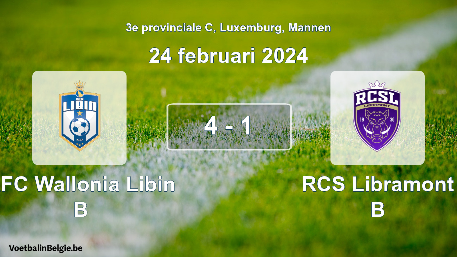 Gespeelde wedstrijd mannenvoetbal: RFC Wallonia Libin B - RCS Libramont B 4 - 1 (24 februari 2024)