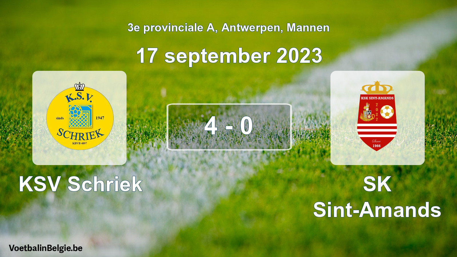 Gespeelde wedstrijd mannenvoetbal: KSV Schriek - SK Sint-Amands 4 - 0 (17 september 2023)