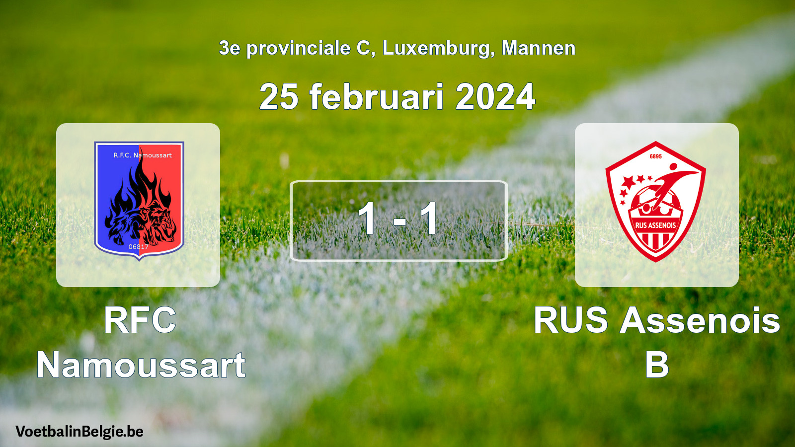 Gespeelde wedstrijd mannenvoetbal: RFC Namoussart - RUS Assenois B 1 - 1 (25 februari 2024)