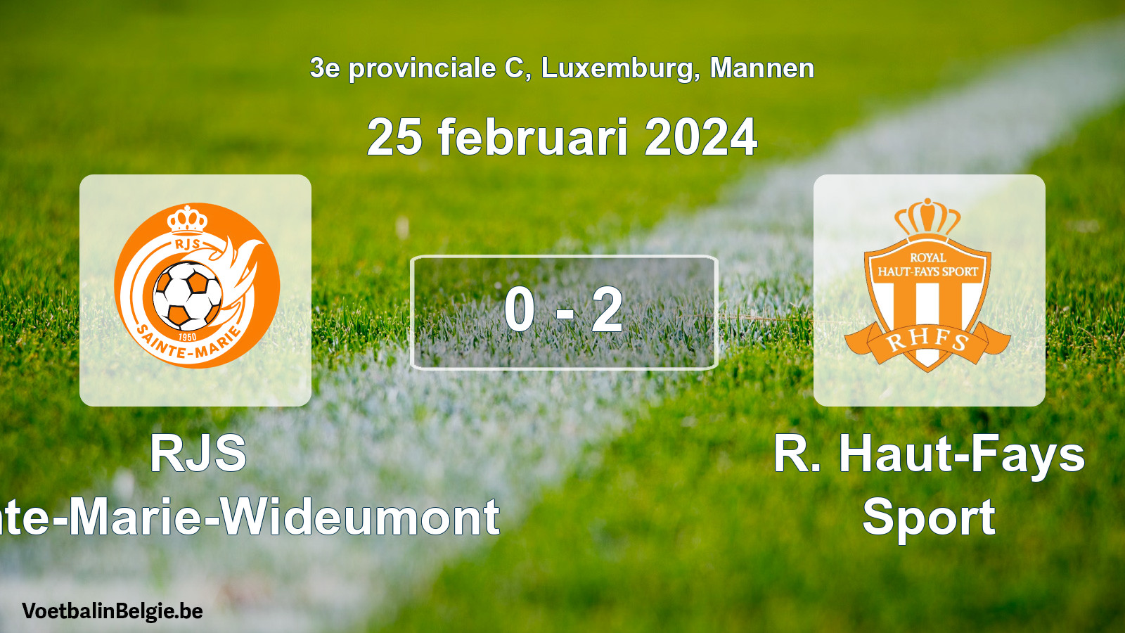 Gespeelde wedstrijd mannenvoetbal: RJS Sainte-Marie-Wideumont - R. Haut-Fays Sport 0 - 2 (25 februari 2024)