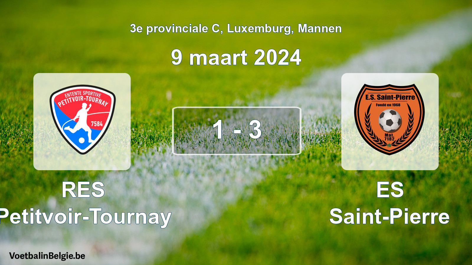 Gespeelde wedstrijd mannenvoetbal: RES Petitvoir-Tournay - ES Saint-Pierre 1 - 3 (9 maart 2024)