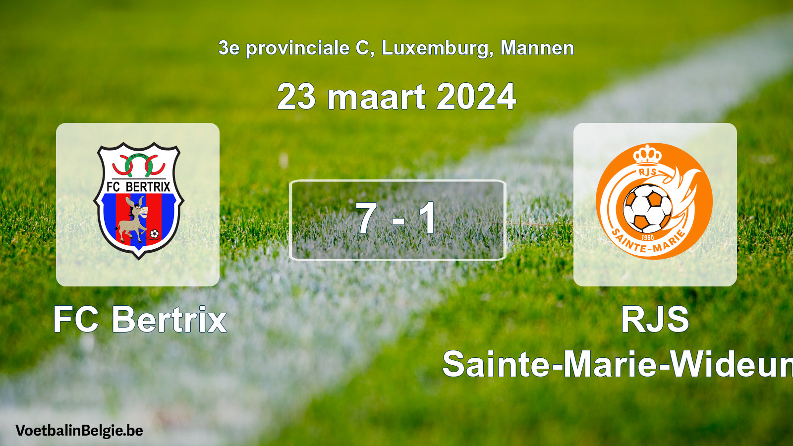 Match joué football hommes: FC Bertrix - RJS Sainte-Marie-Wideumont 7 - 1 (23 mars 2024)