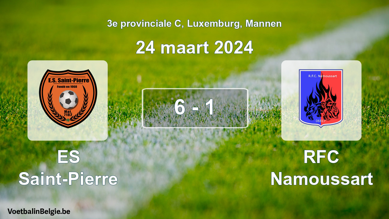 Gespeelde wedstrijd mannenvoetbal: ES Saint-Pierre - RFC Namoussart 6 - 1 (24 maart 2024)